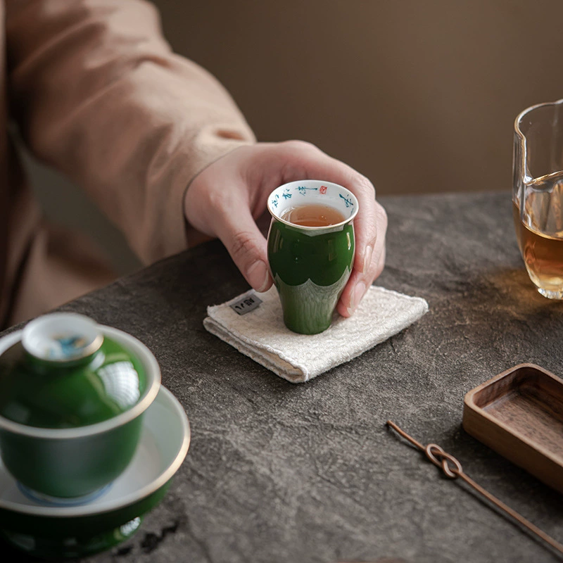 Nine craftsman's emerald emerald hand -painted cup original ore glaze ceramic kung fu tea set antique master cup single cup