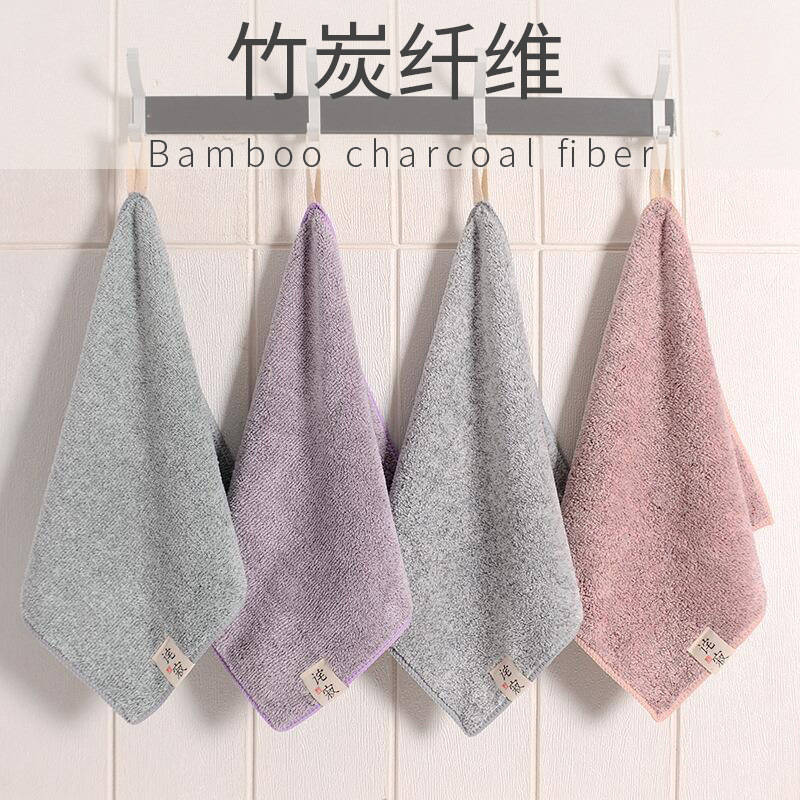 Bamboo Charcoal Type a Square Towel Coral Velvet Small Towel Absorbent Quick-Drying Soft Kidsren's Face Towel Hand Towel Manufacturer Wholesale