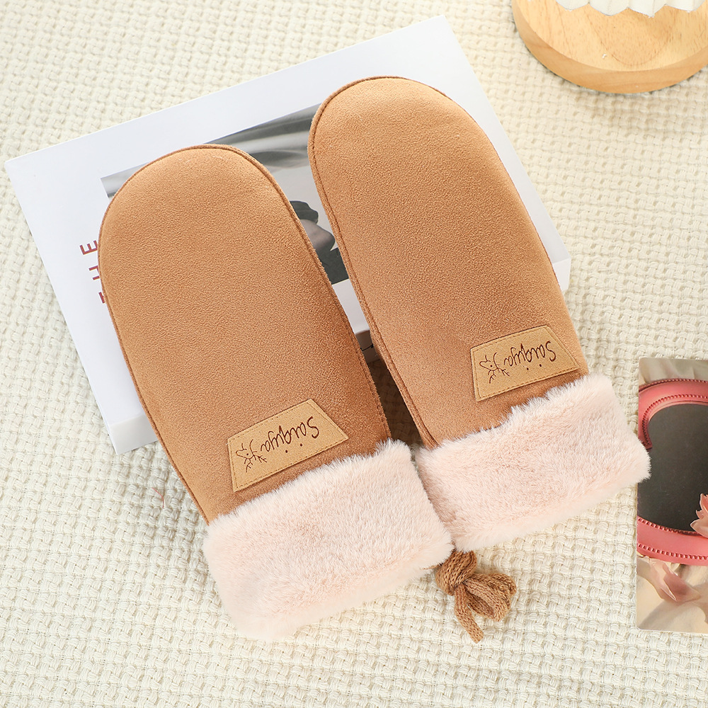 Guantes cálidos de invierno para mujeres, guantes de lana creativos para conducir vehículos eléctricos a prueba de viento con pantalla táctil de seda