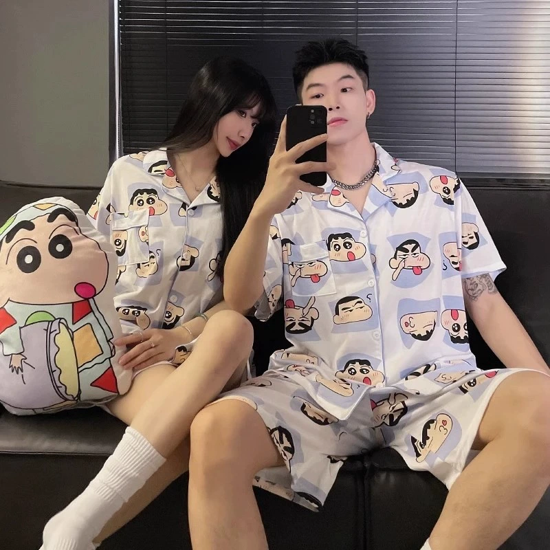 [Tinker Bell] Пижамы для пар, женские летние пижамы в корейском стиле с короткими рукавами, свободные мужские и женские домашние одежды большого размера с героями мультфильмов, могут быть верхней одеждой