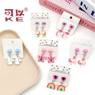 [can] little girl princess earrings without ear hole earrings do not hurt girls ear clip cute cartoon earrings