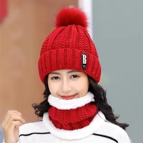 Versión Coreana de invierno del sombrero de lana de las mujeres forrada de lana engrosada bufanda madre ciclismo cálido sombrero de protección del oído de punto frío