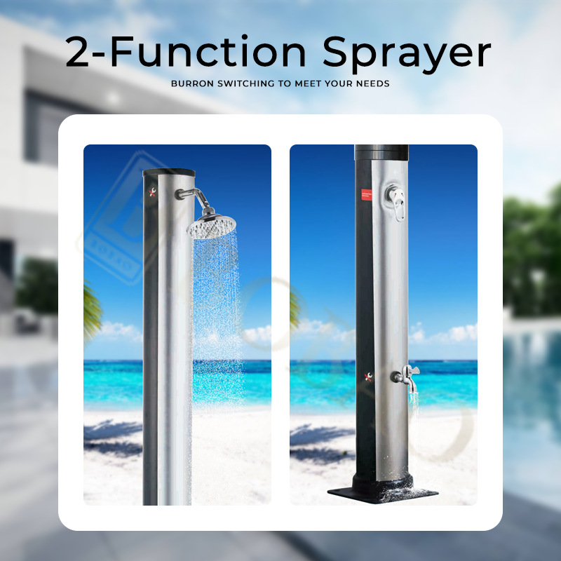 Ducha solar de pie para exteriores, con grifo alto y columna, ideal para jardín, playa o piscina
