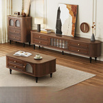 新中式电视柜简约中古风电视柜实木法式复古家居茶几二件套侧边柜