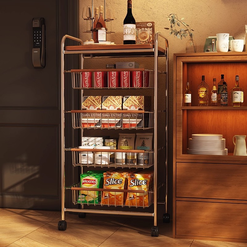 Estante de libros móvil de estilo medieval estante de suelo sala de estar contra la pared integrado armario de almacenamiento multicapa almacenar carro pequeño