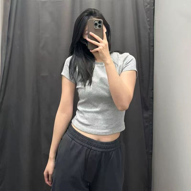 女休闲风圆领短款T恤短袖辣妹高腰修身显瘦打底纯色465760/474410 pic 5