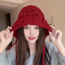 2025新款秋冬流苏钩花双层包头帽子女麦穗针织帽文艺时尚潮流帽子