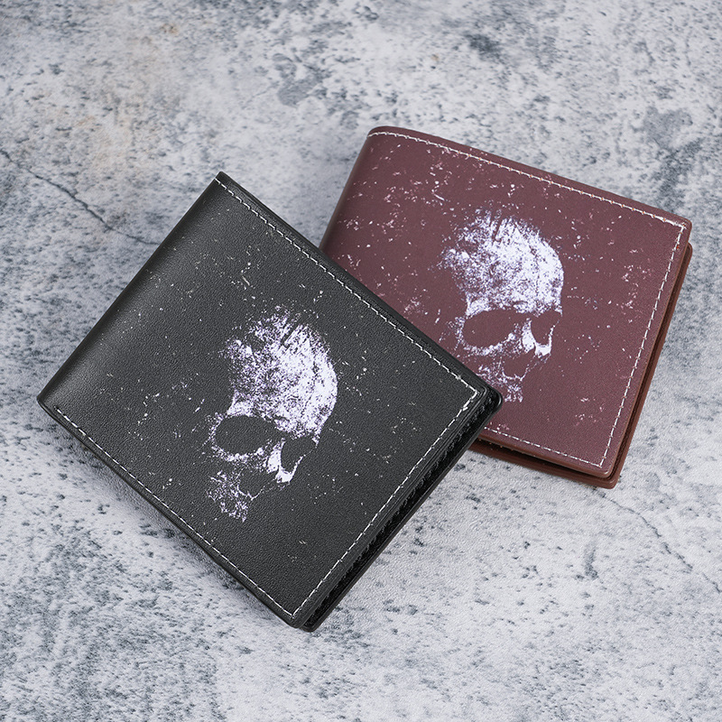 Cross-border Exclusive Wallet Card Case Skull Short Wallet Vintage Skull Printed Men's and Women's Zipper Coin Purse Cross-border Exclusive Wallet Card Case Skull Short Wallet Vintage Skull Printed Men's and Women's Zipper Coin Purse