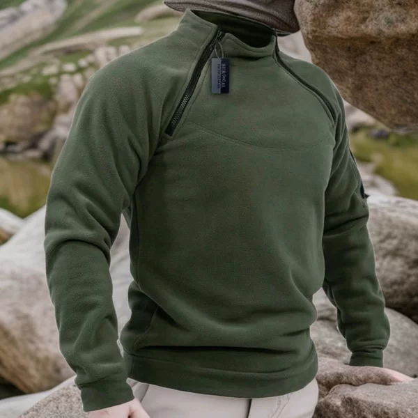 Cross-Border Supply Stand-Up Collar Thickened Outdoor Fleece Jacket for Men, Autumn and Winter Warm Sweatshirt, Double-Sided Tactical Fleece for Military Enthusiasts