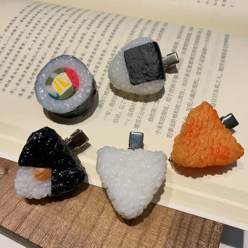 Simulated Japanese salmon sushi rice ball, seaweed wrapped rice, hairpin card, creative headwear, small gift for students INS
