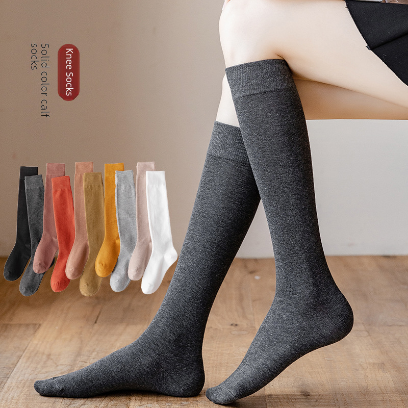 Women's JK-style black and white long socks, solid-color compression leg-slimming socks, simple cotton mid-calf socks, Korean-style high-top socks
