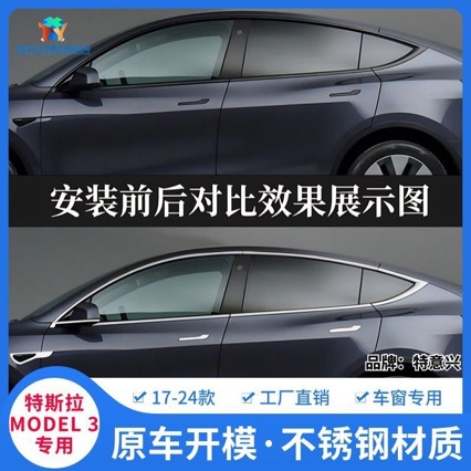 Suitable for Tesla Model 3/Y Window Trim Strips, Y Door Frame Glossy Black Warrior Body Decoration Exterior Modification Accessories