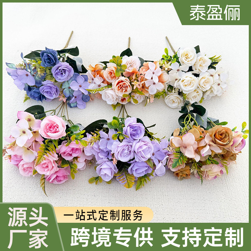 Autumn autumn rose fake flower artificial flower handmade artificial bouquet decorations home wine cabinet decoration wedding decoration