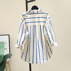 减龄绿色条纹衬衫女2025春秋新款韩版宽松休闲长袖衬衣防晒衫上衣