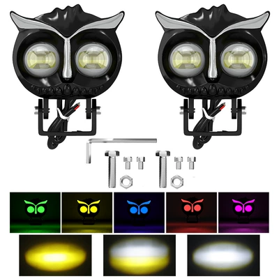 Cross-Border Hot-Selling Motorcycle Led Headlights, Colorful Cat-Eye Auxiliary Eagle-Eye Lights, External Front Headlights for Electric Vehicles, Modification (Motorcycle headlights, headlights) - flowing-water-owl-set