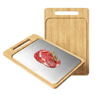 Kitchen Bamboo and Wood Stainless Steel Cutting Board, Double-Sided, Class a Bamboo 304 Stainless Steel Cutting Board, Portable