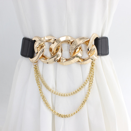 Ladies Fashion European and American Personalized Metal Chain Snap Buttons with Decorative Elastic Elastic Waistbands for Dresses and Coats 2 Styles