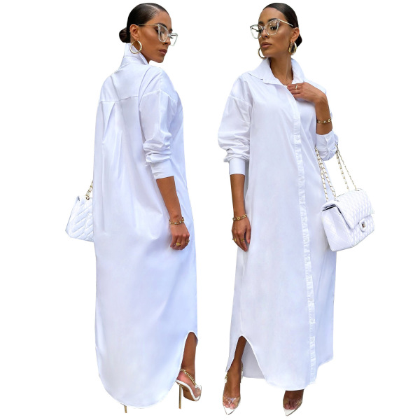 European and American Cross-Border Russian Women's Long-Sleeved Shirts, Autumn and Winter New Fashion Casual Solid Color Long Shirt Jackets
