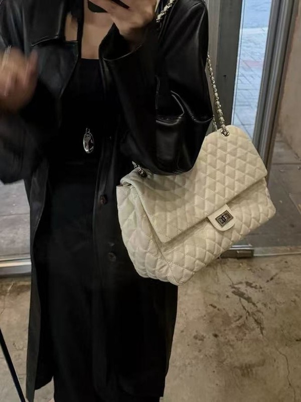 黑色菱格链条通勤包包女式2025新款小香风托特包休闲简约单肩大包|undefined