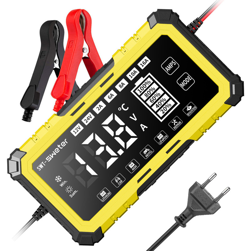 12V16A24V8A Auxiliary Starting Lead-Acid Lithium Battery Charger for Cars and Motorcycles with Safety Protection and Fast Charging