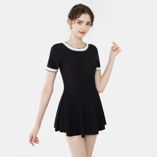 Momasong swimsuit women's one-piece skirt style new belly-covering slimming backless boxer-angle conservative hot spring swimsuit