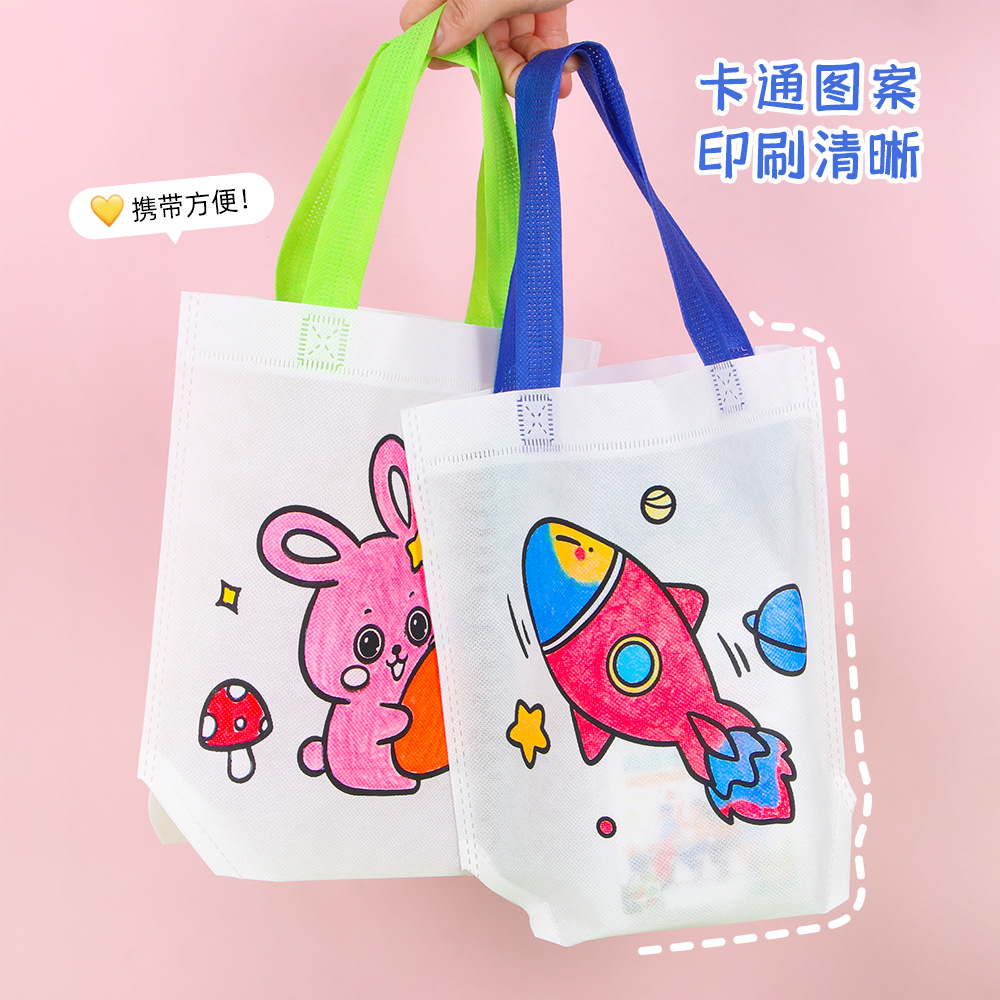 Bolsa de protección del medio ambiente de bricolaje, bolsa de graffiti no tejida, arte para niños, bolsa de tela para colorear hecha a mano, bolso de pintura para colorear pintado a mano