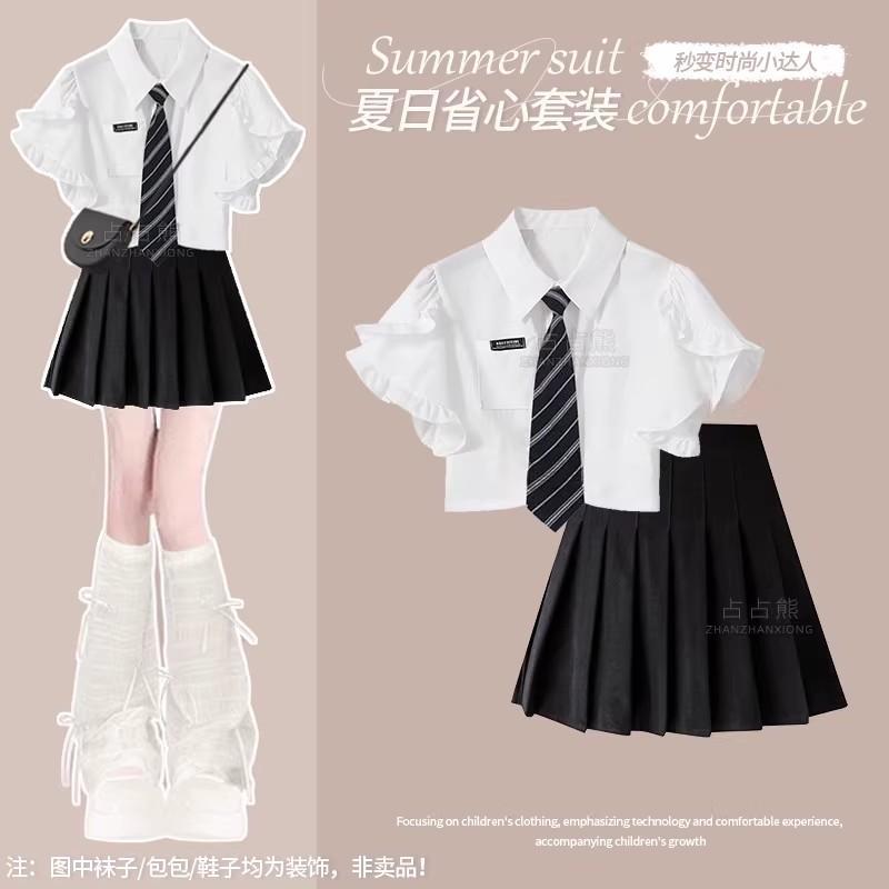 Girls' Summer Skirt Set 2026 New Style College Style Shirt Short Sleeve JK Uniform Girls' Pleated Skirt Two-Piece Set