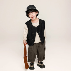 Changguo children's denim vest autumn clothing for boys Korean style black denim jacket for young children spring and autumn outerwear vest