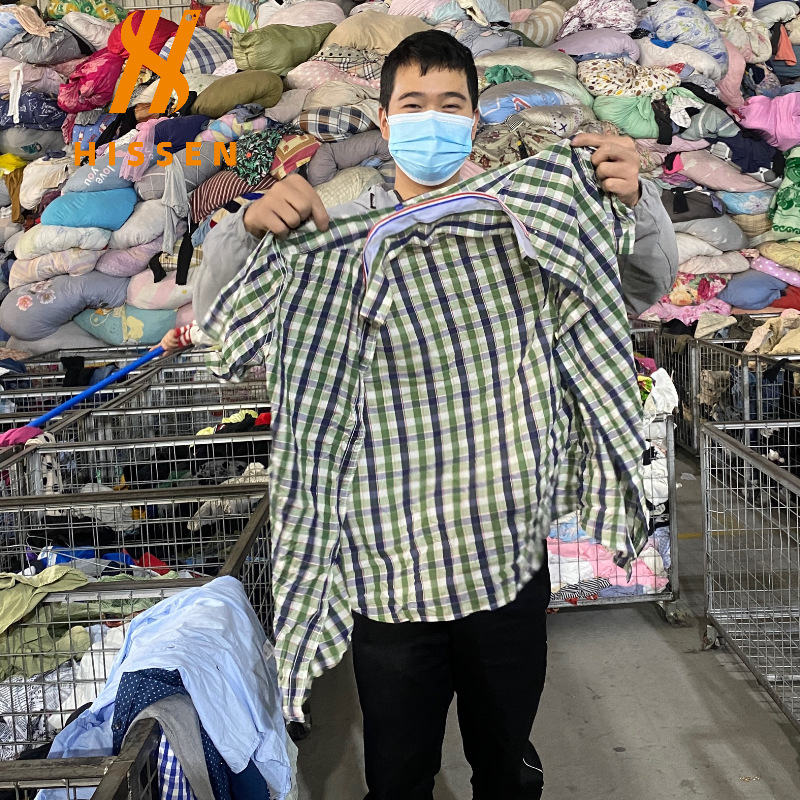 跨境二手衣服大码男装格子短袖衬衫透气big size used men shirts