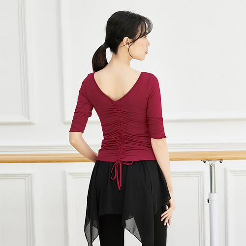 Shape clothing, dance tops for women, training square dance clothing, modal black dance clothes, slim sleeves