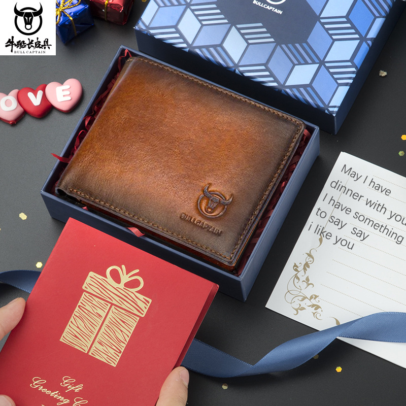 Capitán Niu Guangzhou Baiyun Cartera de fábrica de cuero para hombres cepillo antirrobo corto posición de tarjeta múltiple primera capa billetera de piel de vaca suave