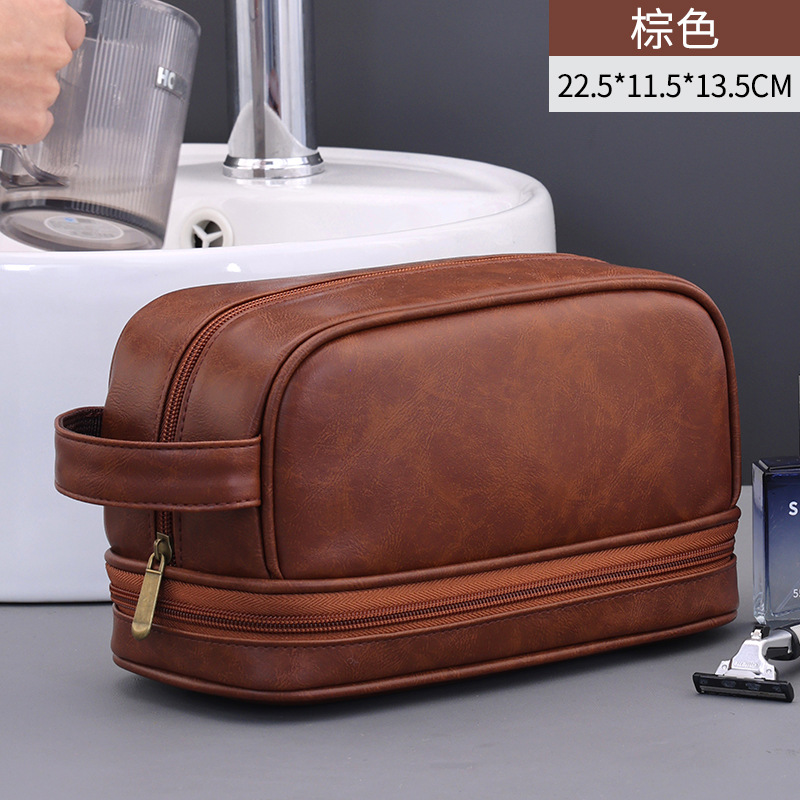 Nuevos productos transfronterizos pu doble bolsa de lavado para hombres viajes de negocios artículos de viaje paquete de lavado bolsa de almacenamiento de cosméticos