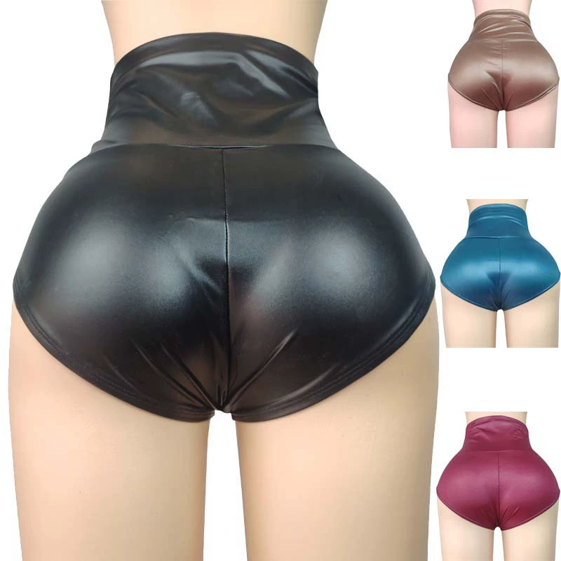Трансграничные сексуальные матовые шорты из искусственной кожи 2024 года из искусственной кожи автономные европейские и американские треугольные шорты Amazon с высокой талией