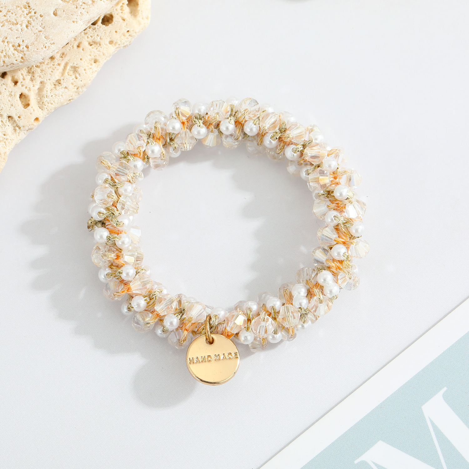 10g Weight Travel Occasion Geometric Pattern Women'S Gender Grey, White, Blue, Yellow, Black Color Korean Multicolor Crystal Pearl Hair Tie Simple Hair Rope Hair Accessories 9