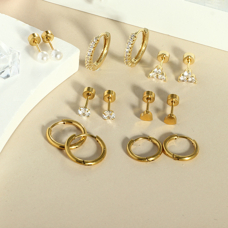 Stainless Steel Multi-Pierced Small Earrings Set - Elegant Star & Moon Ear Cuff for Women 2024 Summer Korean Style detail image 7
