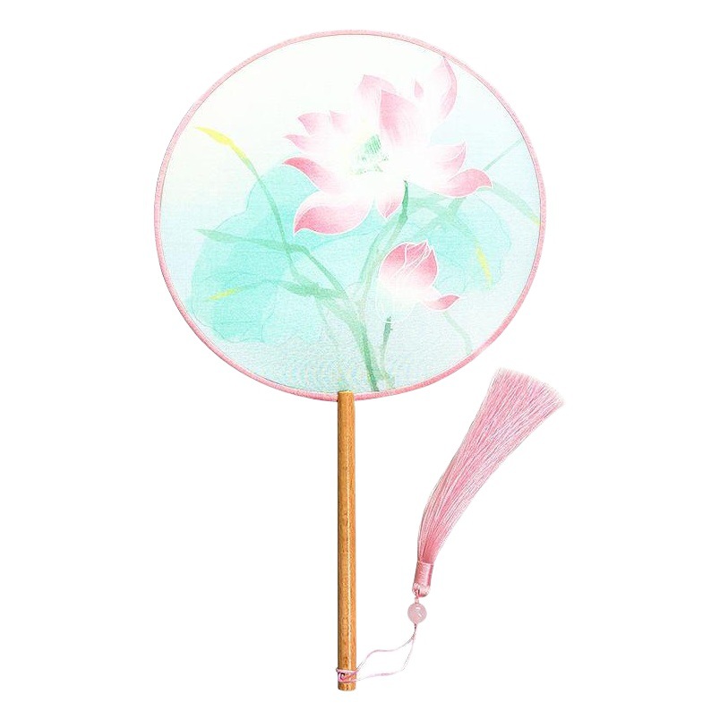 En stock estilo chino especial en forma de abanico redondo estilo antiguo translúcido mango largo traje antiguo ventilador de baile Super Hada ventilador redondo Hanfu ventilador