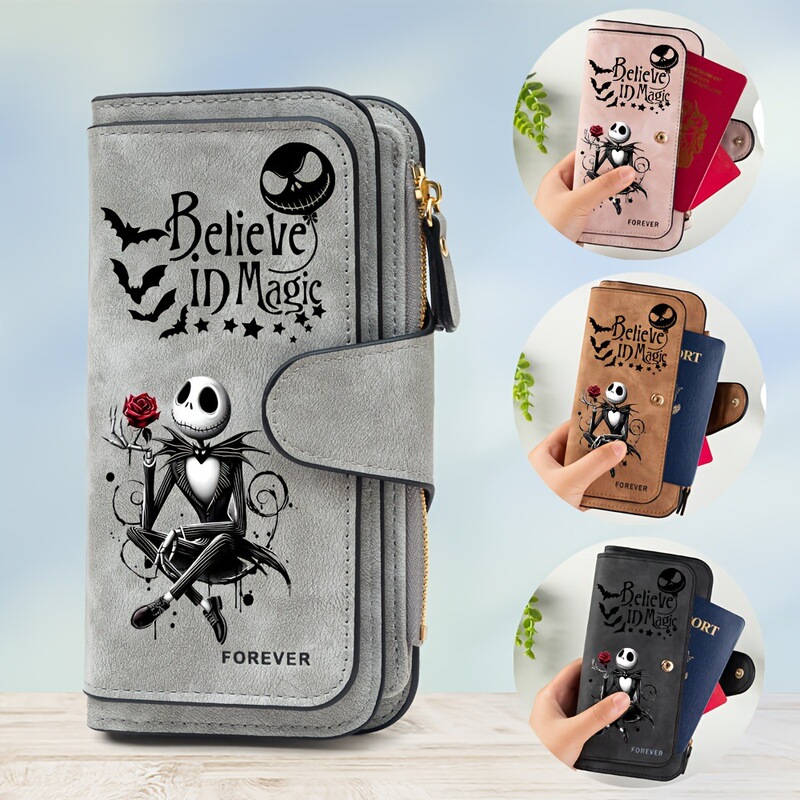 The Nightmare Before Christmas Jack Long Wallet Vintage Suede Leather Multi-Card Slot Large Capacity Women's Clutch Bag The Nightmare Before Christmas Jack Long Wallet Vintage Suede Leather Multi-Card Slot Large Capacity Women's Clutch Bag