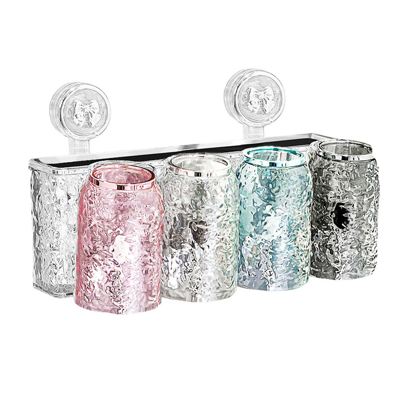 Estante de cepillo de dientes con ventosa Taza de enjuague bucal sin perforación Cepillo de dientes Taza de dientes Montado en la pared Cepillo de dientes Estante de pasta de dientes