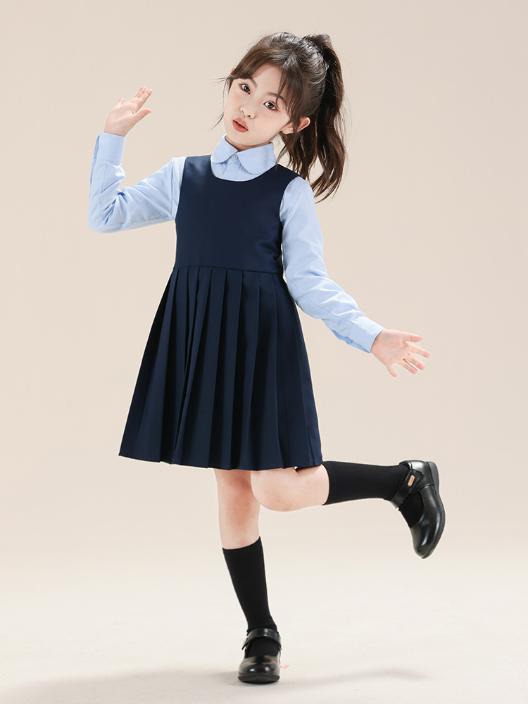 Vestido de niña, traje de estilo universitario, falda de chaleco para niños, falda JK para niños de mediana edad, vestido de actuación, falda plisada