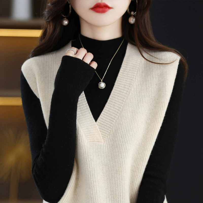 Женский вязаный пуловер-жилет без рукавов, осенне-зимняя коллекция 2024 года, с V-образным вырезом, для многослойного ношения
