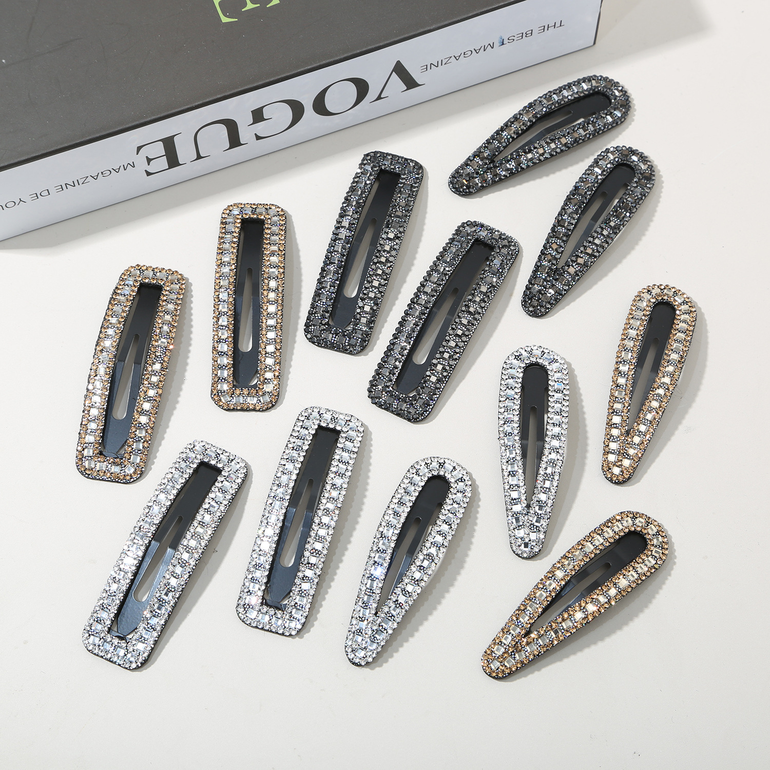 19g Weight Hair Clip Hair Accessories Type Rhinestones Inlay Material 1 Pair Quantity Iron Material Water Droplets, Rectangle Pattern Women's Gender Rhinestone Hair Clip Set For Women Side Bangs One-word Hair Accessories BB Clips Hair Clips Back Of Head Edge Clips 6