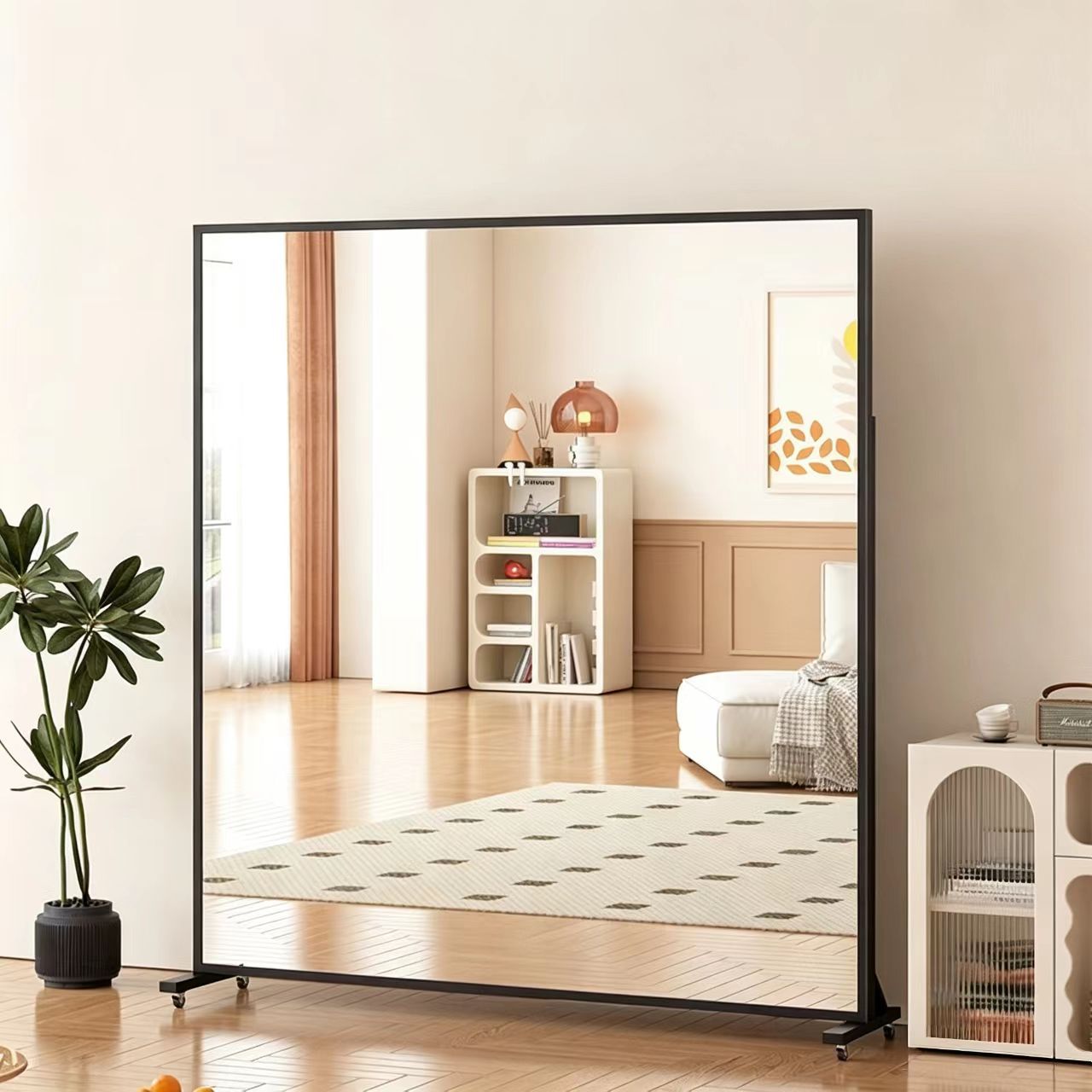 Mobile dance mirror with universal wheels, floor-standing mirror, home dressing mirror, full-length mirror, yoga and fitness studio mirror