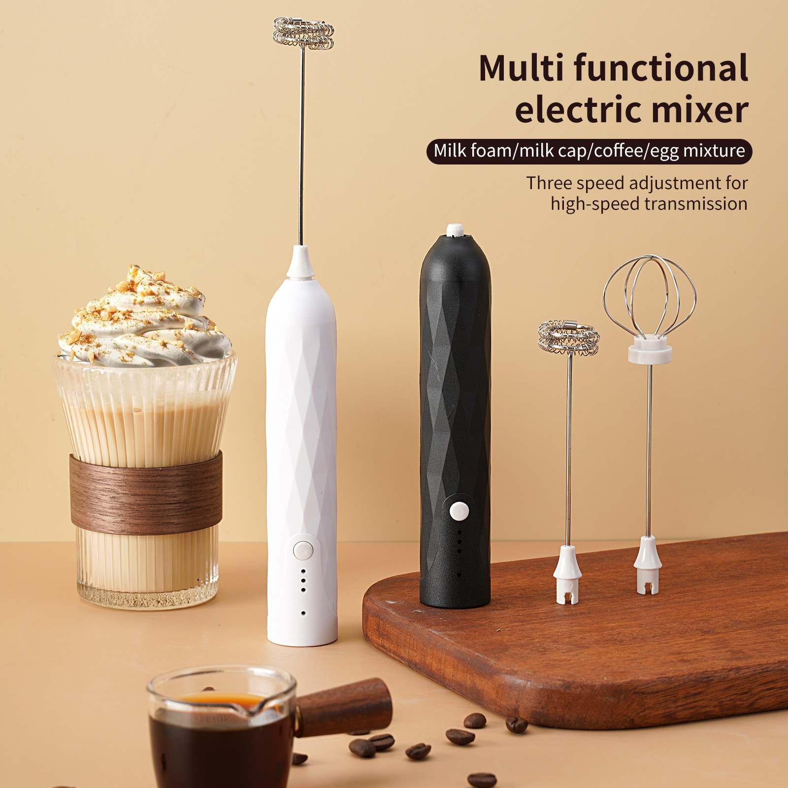 26-Year New Model Cross-Border Electric Egg Beater USB Wireless Portable Household Double-Head Cream Mixer Milk Frother