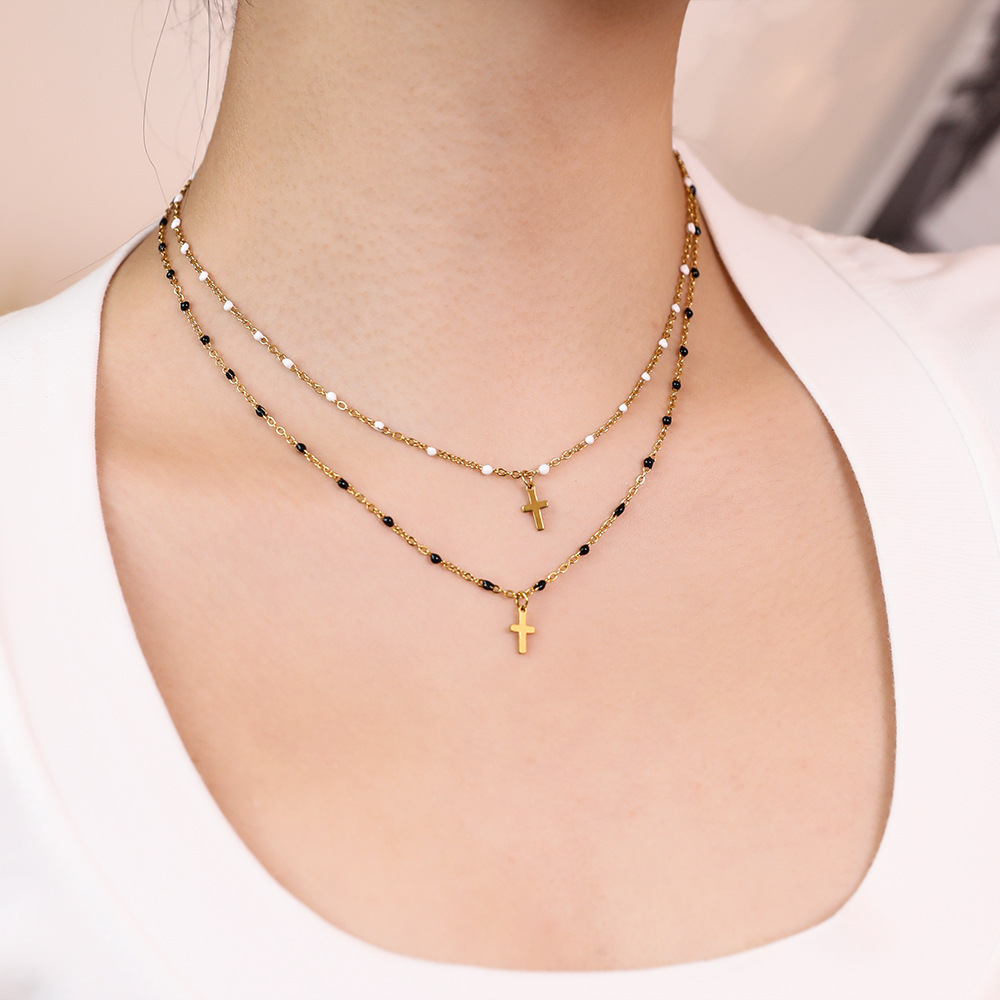5g Weight Pendant Necklace Classification 1 Piece Quantity Daily, Street Occasion Stainless Steel, Titanium Steel Material Cross Pattern Women's Gender Enamel, Plating Design Simple Style Style Stainless Steel Titanium Steel Simple Style Cross Enamel Plating Pendant Necklace 12