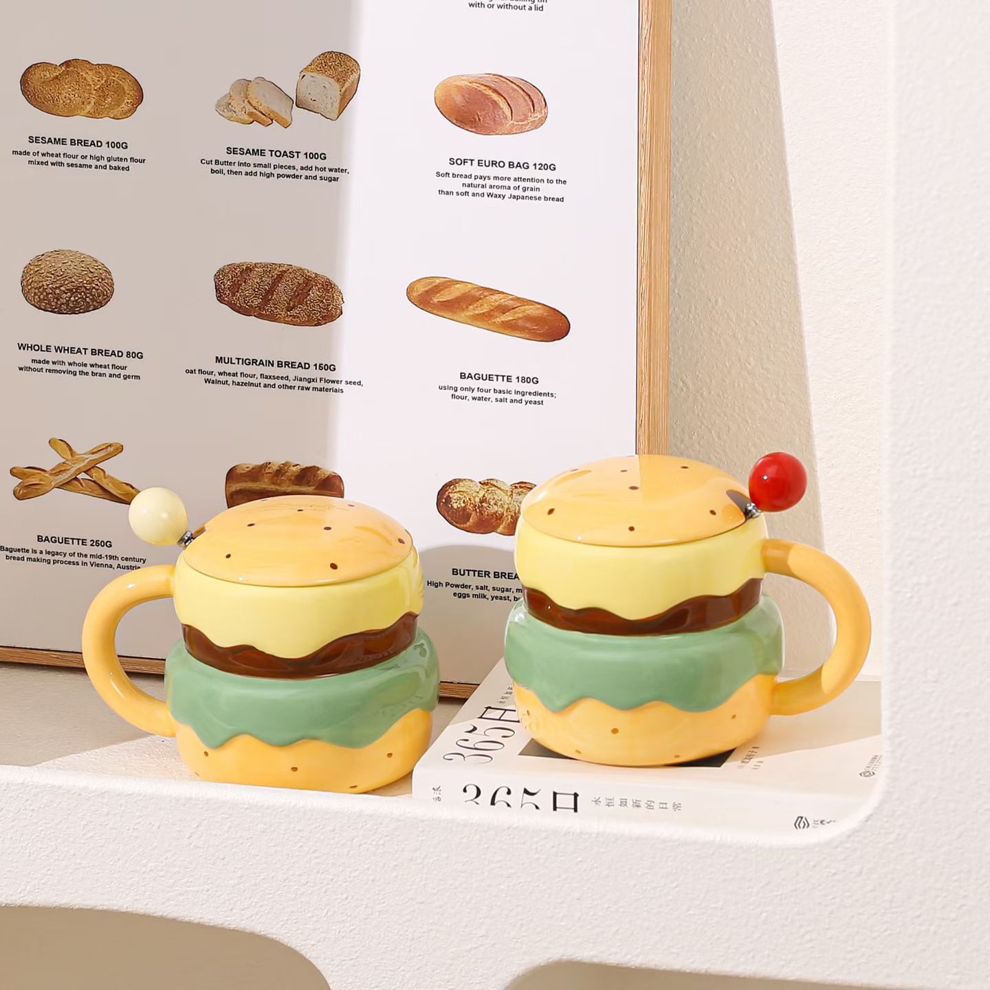 Personalidad creativa hamburguesa cerámica taza con cucharas lindas tazas de agua de alto valor para chicas regalo de cumpleaños