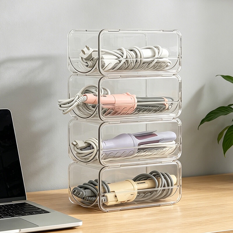Creative Curling Iron Storage Rack, Desktop Stackable Dust-Proof Shelf, Multi-Layer Transparent Household Storage Rack for Thermos Cups