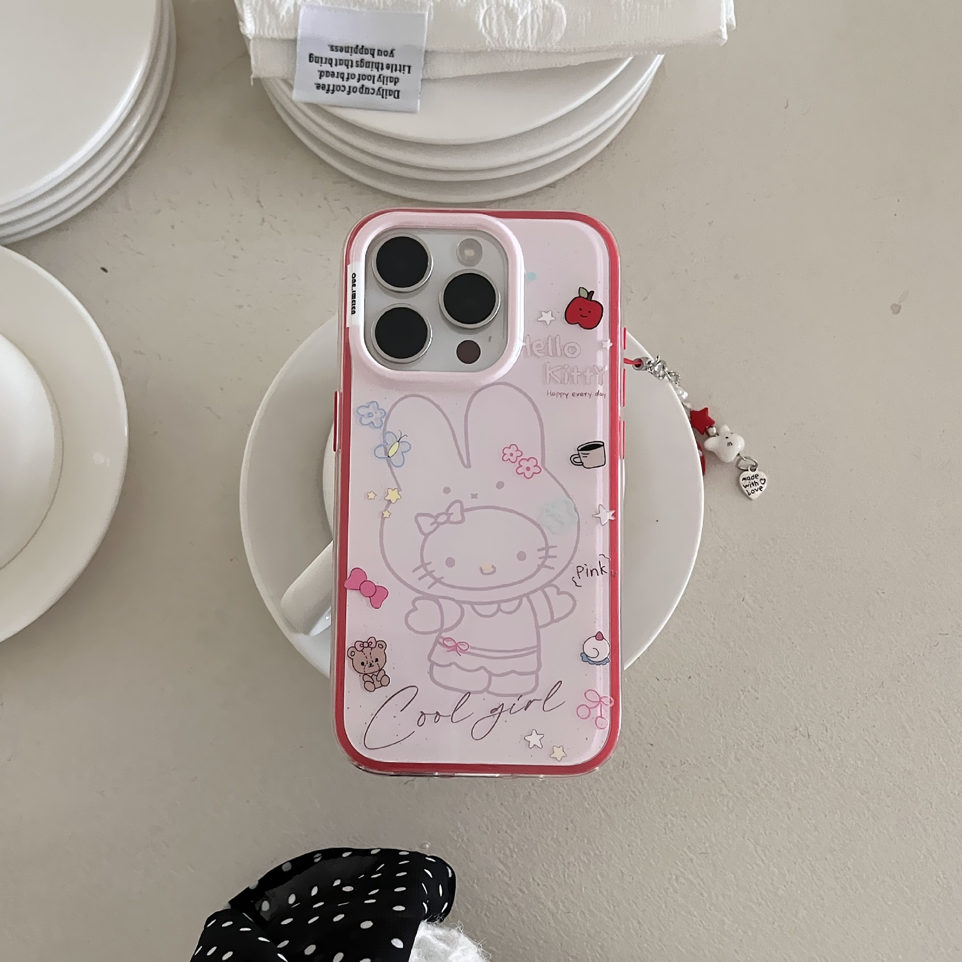 Divertido conejo de línea de corazón de niña para Apple 16Pro funda para teléfono móvil 15ProMax colgante 14/13 nuevo 16PM