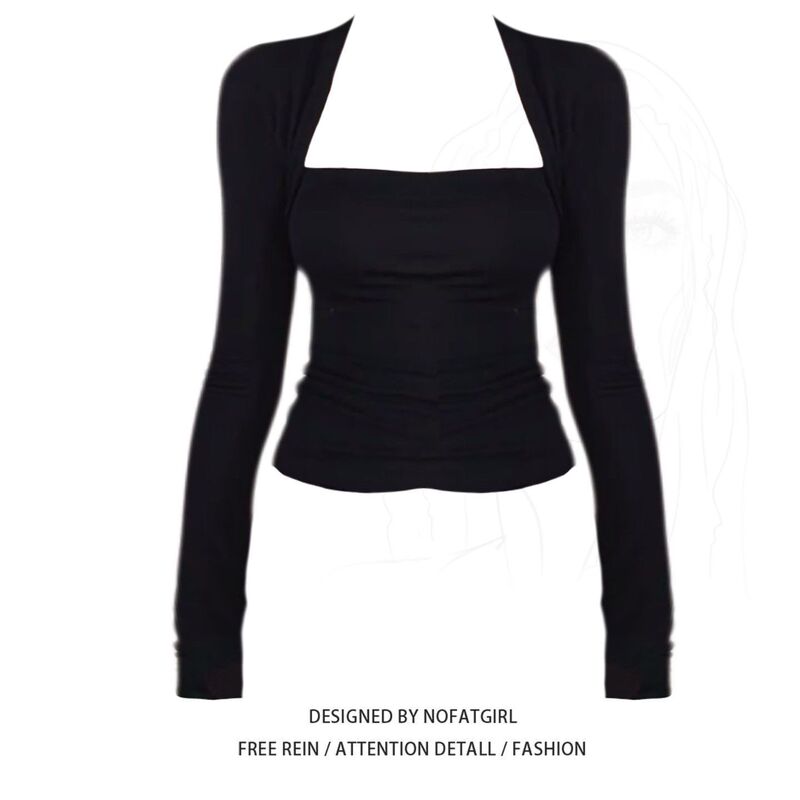Super Feel Modal Cotton ~ Korean Style Square Neck Long-Sleeved T-Shirt for Women in Early Autum Slimming Look Inner Layering Shirt Top Super Feel Modal Cotton ~ Korean Style Square Neck Long-Sleeved T-Shirt for Women in Early Autum Slimming Look Inner Layering Shirt Top