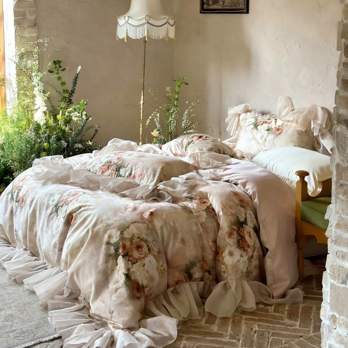 Nordic French Vintage Boho French-style Romantic Floral Lyocell Cotton Four-piece Set, Spring-summer Cool Vintage-style Printed Silky Duvet Cover_voghion.com