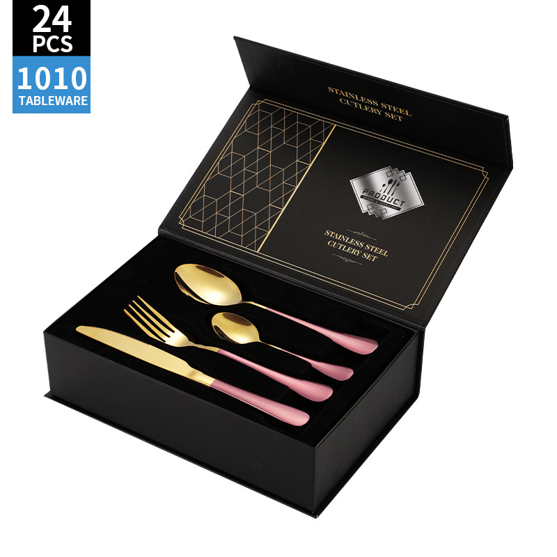 Juego de vajilla de acero inoxidable de Amazon transfronterizo 1010 Cuchillos, tenedores y cucharas de comida occidental Juego de 24 piezas Cuchillos y cucharas de bistec